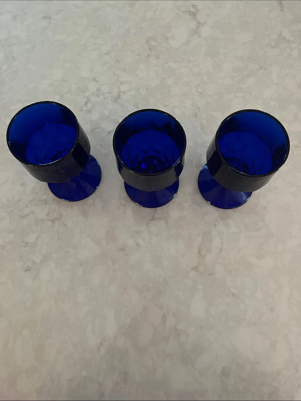 3 Vintage Viking WaterGlasses Globlets Cobalt Blue Honeycomb Pattern heavy